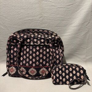 Vera Bradley Multi Compartment Large Shoulder Tote Bag with matching Wristlet